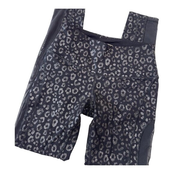 Victoria Sport Women SZ XS Black Leopard Print Leggings-Mesh Sides-Gym Yoga Comf - Picture 2 of 12
